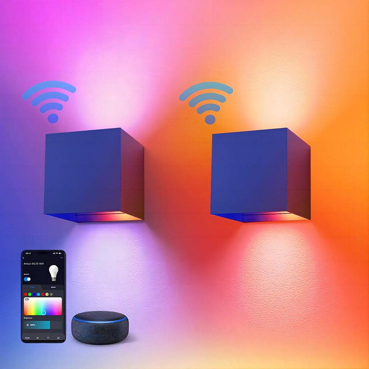 LED Wandleuchte Wandlampe - Velvalux - Up & Down - 9W - Smart WiFi +  Bluetooth - RGBW - Dimmbar - Einstellbarer Strahlungswinkel - Schwarz - Für  Außen- und Innen - Wasserdicht IP65