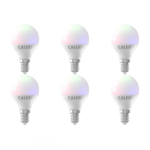 CALEX - LED Lampe 6er Pack - Smart Kugellampe - E14 Fassung - Dimmbar - 5W - Anpassbare Lichtfarbe CCT - RGB - Matt Weiß