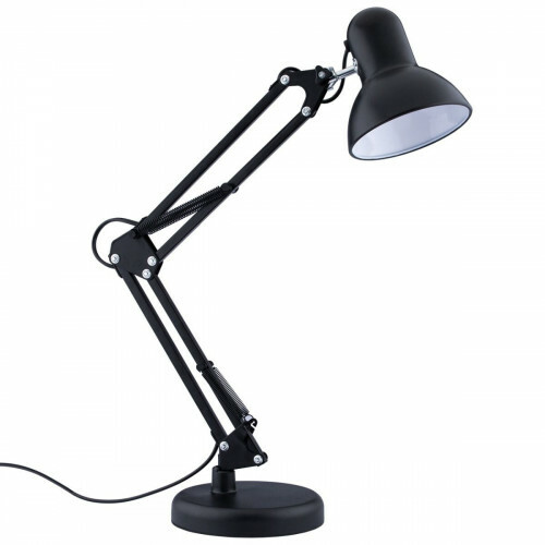 LED-Schreibtischlampe - Prixa Rety - E27-Fassung - Verstellbar - Retro - Klassisch - Rund - Mattschwarz