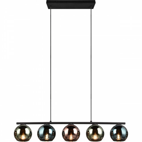 LED Hängelampe - Hängebeleuchtung - Trion Seldy - E14 Fassung - 5-flammig - Schwarz mit Multicolor Glas