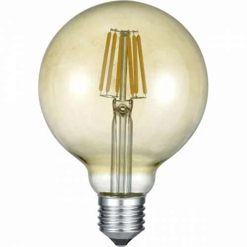 LED Lampe - Filament - Trion Globin - E27 Sockel - 6W - Warmweiß 2700K - Bernstein - Aluminium