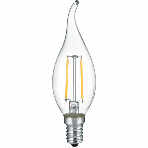 LED-Lampe - Kerzenlampe - Filament - Trion Kirza - E14 Fassung - 2W - Warmweiß 2700K - Transparent Klar - Glas