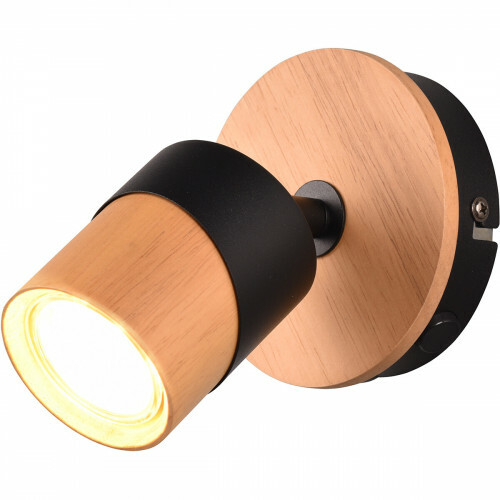 LED-Deckenspot - Trion Arnia - GU10 Fassung - 1-flammig - Rund - Holz/Schwarz - Naturholz