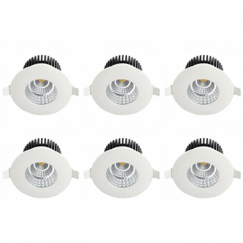 LED Spot 6er Pack - Einbauspot - Rund 6W - Wasserdicht IP65 - Universalweiß 4200K - Mattweiß Aluminium - Ø90mm