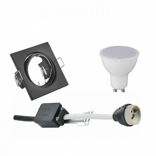 LED Spot Set - Trion - GU10 Sockel - Einbau Quadratisch - Mattschwarz - 6W - Universalweiß 4200K - Kippbar 80mm