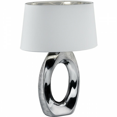LED Tischlampe - Trion Tibos - E27 Sockel - Rund - Silber - Keramik