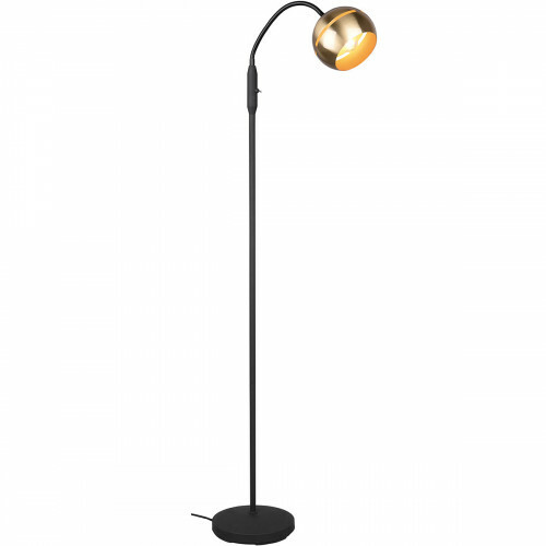 LED Stehlampe - Trion Flatina - E14 Fassung - Flexibler Arm - Rund - Matt Schwarz/Gold - Aluminium