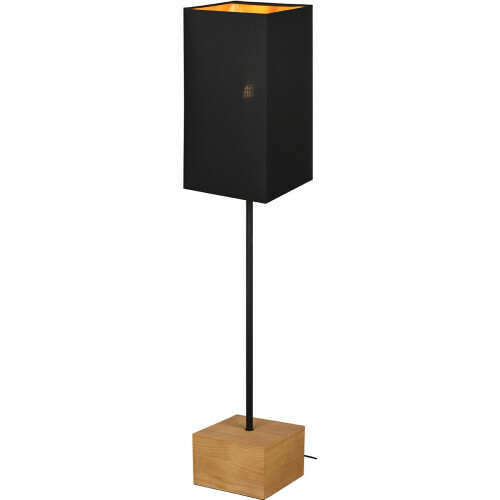 LED Stehlampe - Bodenbeleuchtung - Trion Wooden - E27 Fassung - Rechteckig - Matt Schwarz/Gold - Holz