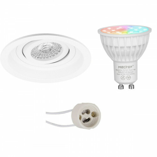 Mi-Light MiBoxer - LED Spot Set GU10 - Smart LED - Wifi LED - 4W - RGB+CCT - Anpassbare Lichtfarbe - Dimmbar - Pragmi Domy Pro - Einbau Rund - Matt Weiß - Vertieft - Schwenkbar - Ø105mm