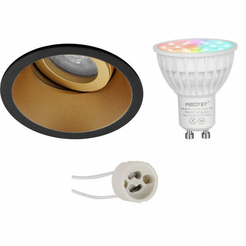 Mi-Light MiBoxer - LED Spot Set GU10 - Smart LED - Wifi LED - 4W - RGB+CCT - Anpassbare Lichtfarbe - Dimmbar - Pragmi Zano Pro - Einbau Rund - Matt Schwarz/Gold - Schwenkbar - Ø93mm