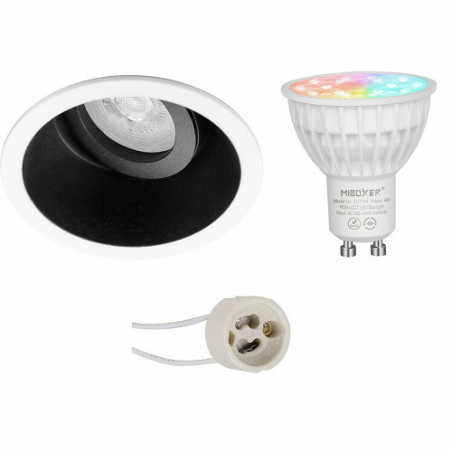 Mi-Light MiBoxer - LED Spot Set GU10 - Smart LED - Wifi LED - 4W - RGB+CCT - Anpassbare Lichtfarbe - Dimmbar - Pragmi Zano Pro - Einbau Rund - Matt Schwarz/Weiß - Schwenkbar - Ø93mm