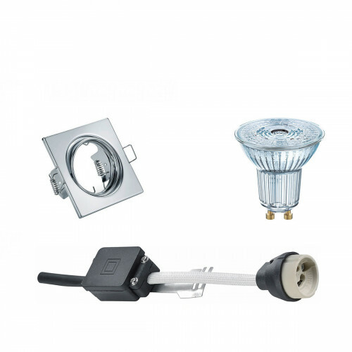 LEDVANCE - LED Spot Set - Parathom PAR16 927 36D - GU10 Sockel - Dimmbar - Einbau Quadratisch - Glänzend Chrom - 3.7W - Warmweiß 2700K - Kippbar 80mm