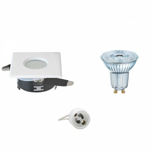 LEDVANCE - LED Spot Set - Parathom PAR16 930 36D - GU10 Sockel - Wasserdicht IP65 - Dimmbar - Einbau Quadratisch - Mattweiß - 3.7W - Warmweiß 3000K - 82mm