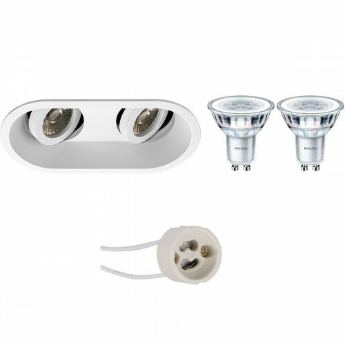 LED Spot Set - Pragmi Zano Pro - GU10 Fassung - Einbau Oval Doppelt - Mattweiß - Schwenkbar - 185x93mm - Philips - CorePro 840 36D - 5W - Neutralweiß 4000K - Dimmbar