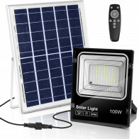 LED Flutlicht mit Solarenergie - LED Flutlicht - Aigi Solina - LED Solar Gartenbeleuchtung Wandleuchte - Fernbedienung - Wasserdicht IP66 - 100W - Kaltweiß 6500K