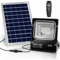 LED Flutlicht mit Solarenergie - LED Flutlicht - Aigi Solina - LED Solar Gartenbeleuchtung Wandleuchte - Fernbedienung - Wasserdicht IP66 - 50W - Kaltweiß 6500K