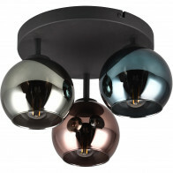 LED Deckenspot - Deckenbeleuchtung - Trion Seldy - E14 Fassung - 3-flammig - Rund - Schwarz mit Multicolor Glas
