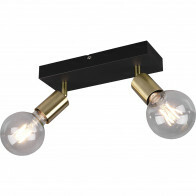 LED Deckenstrahler - Trion Zuncka - E27-Fassung - 2-flammig - Rechteckig - Matt Schwarz/Gold - Aluminium