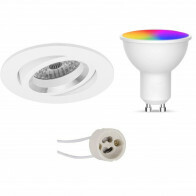 LED Spot Set GU10 - Facto - Smart LED - Wifi LED - 5W - RGB+CCT - Anpassbare Lichtfarbe - Dimmbar - Fernbedienung - Pragmi Aerony Pro - Einbau Rund - Matt Weiß - Schwenkbar - Ø82mm