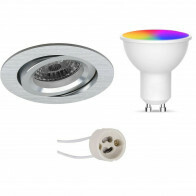 LED Spot Set GU10 - Facto - Smart LED - Wifi LED - 5W - RGB+CCT - Anpassbare Lichtfarbe - Dimmbar - Pragmi Aerony Pro - Einbau Rund - Matt Silber - Schwenkbar - Ø82mm