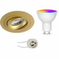 LED Spot Set GU10 - Facto - Smart LED - Wifi LED - 5W - RGB+CCT - Anpassbare Lichtfarbe - Dimmbar - Fernbedienung - Pragmi Alpin Pro - Einbau Rund - Matt Gold - Schwenkbar - Ø92mm