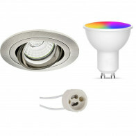 LED Spot Set GU10 - Facto - Smart LED - Wifi LED - 5W - RGB+CCT - Anpassbare Lichtfarbe - Dimmbar - Fernbedienung - Pragmi Alpin Pro - Einbau Rund - Matt Nickel - Schwenkbar - Ø92mm