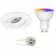 LED Spot Set GU10 - Facto - Smart LED - Wifi LED - 5W - RGB+CCT - Anpassbare Lichtfarbe - Dimmbar - Fernbedienung - Pragmi Alpin Pro - Einbau Rund - Matt Weiß - Schwenkbar - Ø92mm