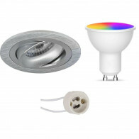 LED Spot Set GU10 - Facto - Smart LED - Wifi LED - 5W - RGB+CCT - Anpassbare Lichtfarbe - Dimmbar - Fernbedienung - Pragmi Alpin Pro - Einbau Rund - Matt Silber - Schwenkbar - Ø92mm
