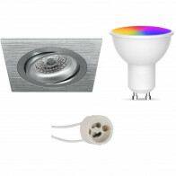 LED Spot Set GU10 - Facto - Smart LED - Wifi LED - 5W - RGB+CCT - Anpassbare Lichtfarbe - Dimmbar - Fernbedienung - Pragmi Borny Pro - Einbau Quadrat - Matt Silber - Schwenkbar - 92mm