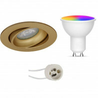LED Spot Set GU10 - Facto - Smart LED - Wifi LED - 5W - RGB+CCT - Anpassbare Lichtfarbe - Dimmbar - Fernbedienung - Pragmi Delton Pro - Einbau Rund - Matt Gold - Schwenkbar - Ø82mm