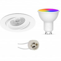 LED Spot Set GU10 - Facto - Smart LED - Wifi LED - 5W - RGB+CCT - Anpassbare Lichtfarbe - Dimmbar - Fernbedienung - Pragmi Delton Pro - Einbau Rund - Matt Weiß - Schwenkbar - Ø82mm