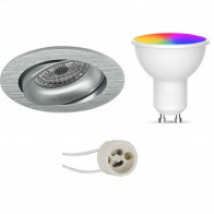 LED Spot Set GU10 - Facto - Smart LED - Wifi LED - 5W - RGB+CCT - Anpassbare Lichtfarbe - Dimmbar - Fernbedienung - Pragmi Delton Pro - Einbau Rund - Matt Silber - Schwenkbar - Ø82mm