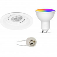 LED Spot Set GU10 - Facto - Smart LED - Wifi LED - 5W - RGB+CCT - Anpassbare Lichtfarbe - Dimmbar - Fernbedienung - Pragmi Domy Pro - Einbau Rund - Matt Weiß - Vertieft - Schwenkbar - Ø105mm