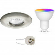 LED Spot Set GU10 - Facto - Smart LED - Wifi LED - 5W - RGB+CCT - Anpassbare Lichtfarbe - Dimmbar - Fernbedienung - Pragmi Luno Pro - Wasserdicht IP65 - Einbauring - Matt Nickel - Ø82mm