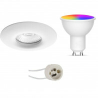 LED Spot Set GU10 - Facto - Smart LED - Wifi LED - 5W - RGB+CCT - Anpassbare Lichtfarbe - Dimmbar - Fernbedienung - Pragmi Luno Pro - Wasserdicht IP65 - Einbauring - Mattweiß - Ø82mm