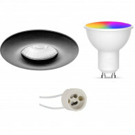 LED Spot Set GU10 - Facto - Smart LED - Wifi LED - 5W - RGB+CCT - Anpassbare Lichtfarbe - Dimmbar - Fernbedienung - Pragmi Luno Pro - Wasserdicht IP65 - Einbauring - Mattschwarz - Ø82mm