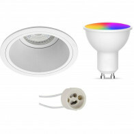 LED Spot Set GU10 - Facto - Smart LED - Wifi LED - 5W - RGB+CCT - Anpassbare Lichtfarbe - Dimmbar - Fernbedienung - Pragmi Minko Pro - Einbauring - Mattweiß - Vertieft - Ø90mm