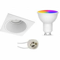 LED Spot Set GU10 - Facto - Smart LED - Wifi LED - 5W - RGB+CCT - Anpassbare Lichtfarbe - Dimmbar - Fernbedienung - Pragmi Minko Pro - Einbau Quadrat - Mattweiß - Vertieft - 90mm