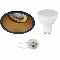 LED Spot Set - Pragmi Zano Pro - GU10 Sockel - Einbau Rund - Mattschwarz/Gold - 4W - Universalweiß 4200K - Kippbar - Ø93mm