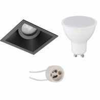LED Spot Set - Pragmi Zano Pro - GU10 Sockel - Dimmbar - Einbau Quadratisch - Mattschwarz - 6W - Tageslicht 6400K - Kippbar - 93mm
