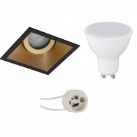 LED Spot Set - Pragmi Zano Pro - GU10 Sockel - Einbau Quadratisch - Mattschwarz/Gold - 4W - Warmweiß 3000K - Kippbar - 93mm