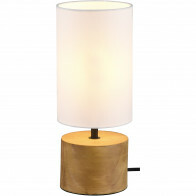LED Tischlampe - Tischbeleuchtung - Trion Wooden - E14 Fassung - Rund - Matt Weiß - Holz