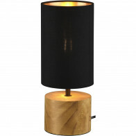 LED Tischlampe - Tischbeleuchtung - Trion Wooden - E14 Fassung - Rund - Matt Schwarz/Gold - Holz