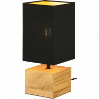 LED Tischlampe - Tischbeleuchtung - Trion Wooden - E14 Fassung - Quadrat - Matt Schwarz/Gold - Holz