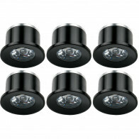LED Veranda Spot Leuchten 6er Pack - 1W -  Warmweiß 3000K - Einbau - Dimmbar - Rund - Mattschwarz - Aluminium - Ø31mm