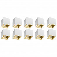 Aufbauspot 10er-Pack - Pragmi Cliron Pro - GU10 Fassung - Aufbau Quadrat - Matt Weiß/Gold - Aluminium - Vertieft - Ø90mm