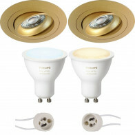LED Spot Set GU10 - Pragmi Alpin Pro - Einbau Rund - Matt Gold - Schwenkbar - Ø92mm - Philips Hue - White Ambiance - Bluetooth