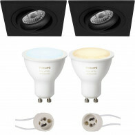LED Spot Set GU10 - Pragmi Borny Pro - Einbau Quadrat - Matt Schwarz - Schwenkbar - 92mm - Philips Hue - White Ambiance - Bluetooth