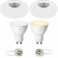 LED Spot Set GU10 - Pragmi Pollon Pro - Einbau Rund - Matt Weiß - Vertieft - Ø82mm - Philips Hue - White Ambiance - Bluetooth