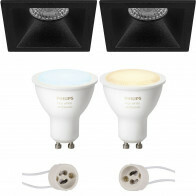 LED Spot Set GU10 - Pragmi Pollon Pro - Einbau Quadrat - Matt Schwarz - Vertieft - 82mm - Philips Hue - White Ambiance - Bluetooth